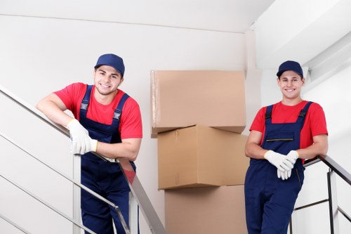Professional office movers in action