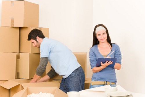 Professional team handling office equipment